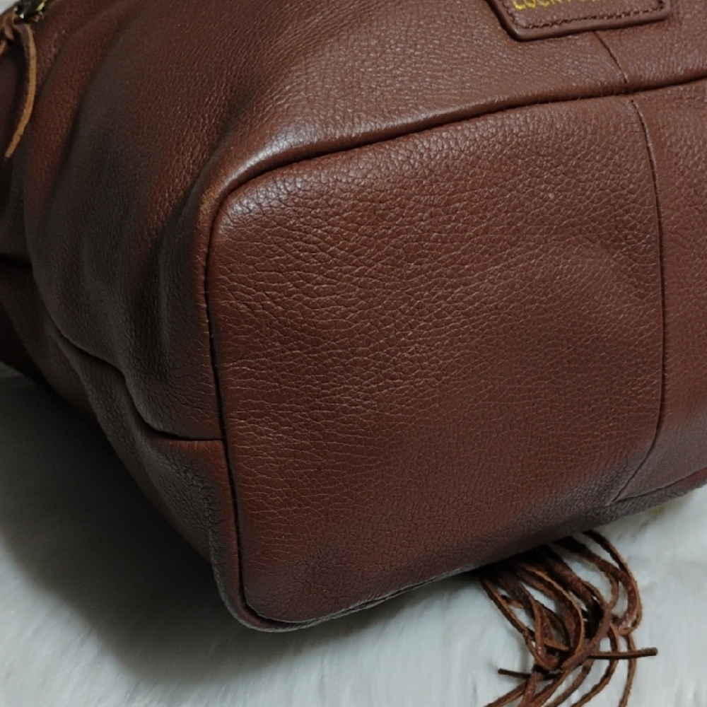 SALE! Lucky Brand Carmen Brown Leather Tassel Hobo/Bucket Shoulder Bag - Picture 9 of 15